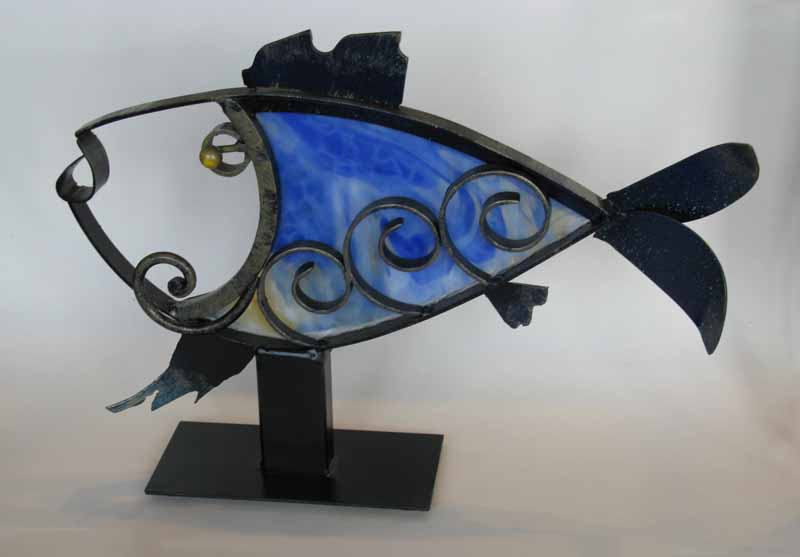 Steel Fish with Blue Glass